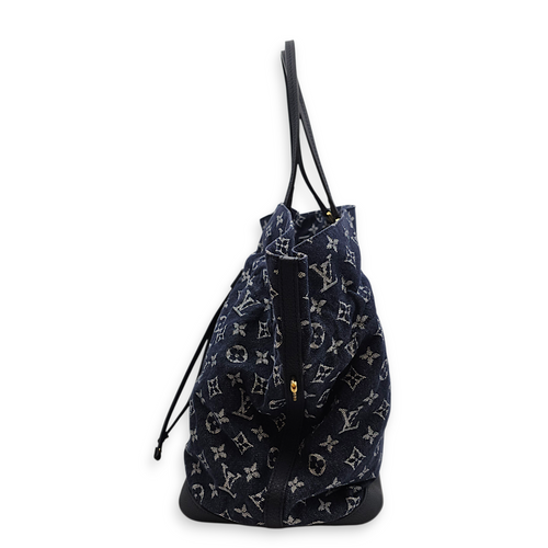 Monogram Noe MM Denim Blue Shoulder Bag , Gold hardware