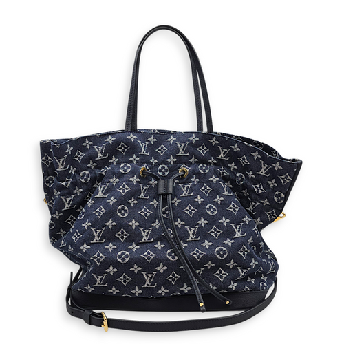 Monogram Noe MM Denim Blue Shoulder Bag , Gold hardware