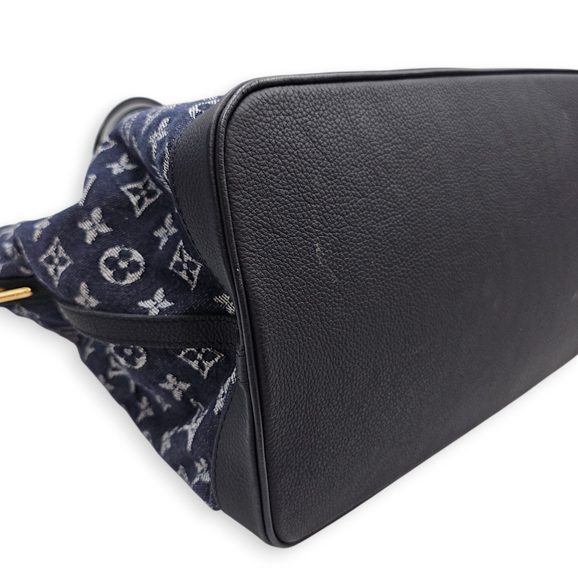 Monogram Noe MM Denim Blue Shoulder Bag , Gold hardware