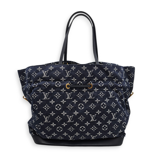 Monogram Noe MM Denim Blue Shoulder Bag , Gold hardware