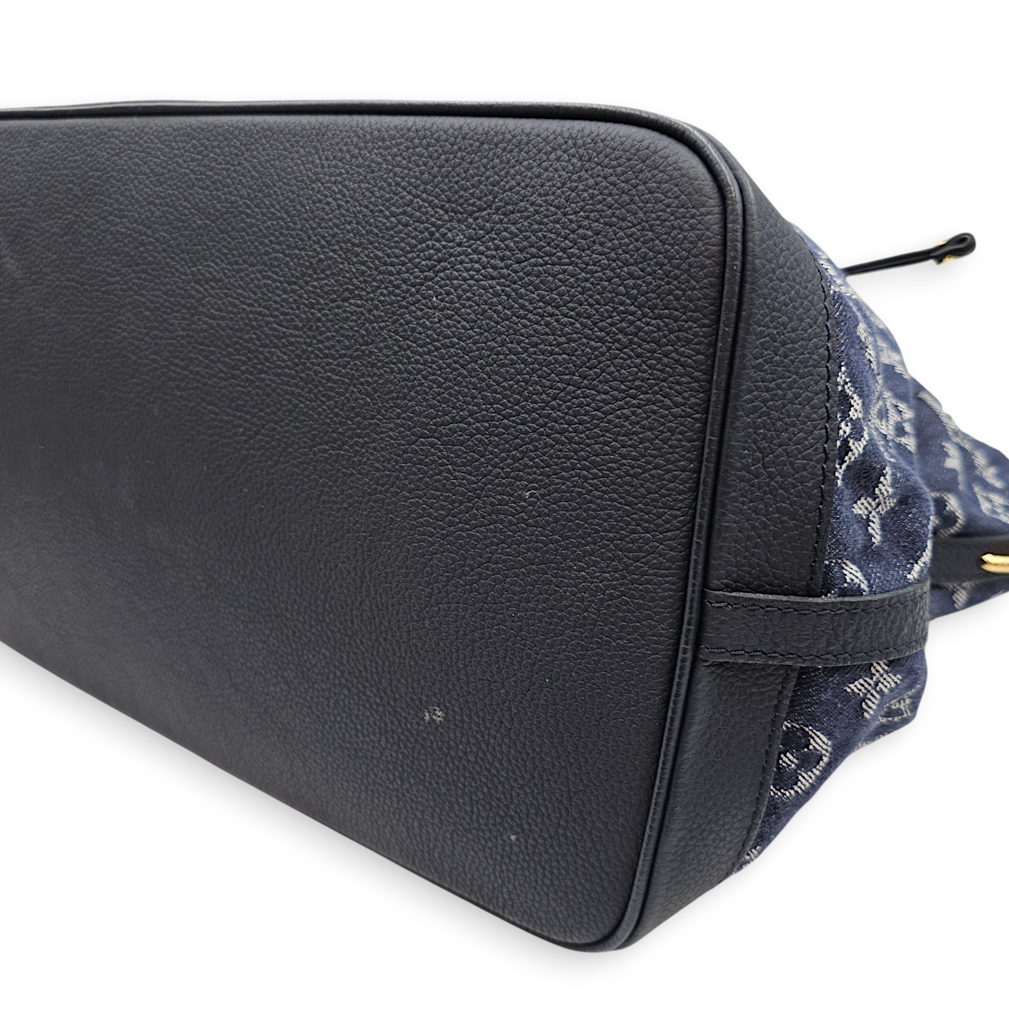 Monogram Noe MM Denim Blue Shoulder Bag , Gold hardware