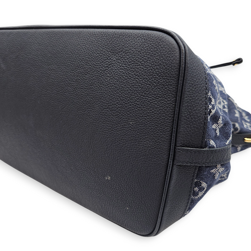 Monogram Noe MM Denim Blue Shoulder Bag , Gold hardware