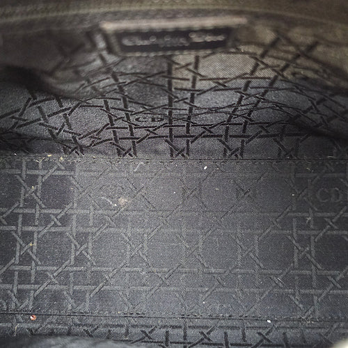 Lady Dior with Tortoise-shell Medium Black Top Handle Bag in Canvas, Silver hardware