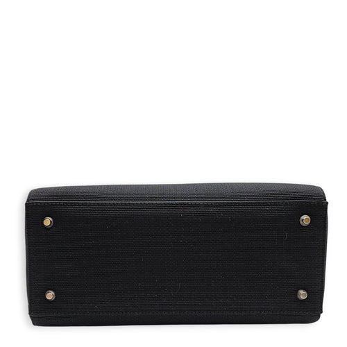 Lady Dior with Tortoise-shell Medium Black Top Handle Bag in Canvas, Silver hardware