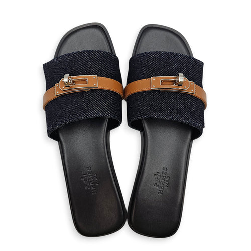 Giulia 36 Blue Brut/Naturel Sandals in Denim/Calfskin, Palladium hardware