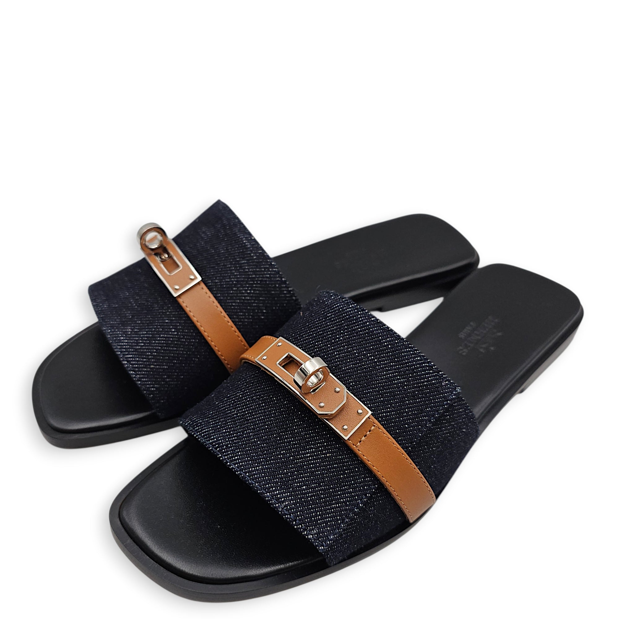 Giulia 36 Blue Brut/Naturel Sandals in Denim/Calfskin, Palladium hardware