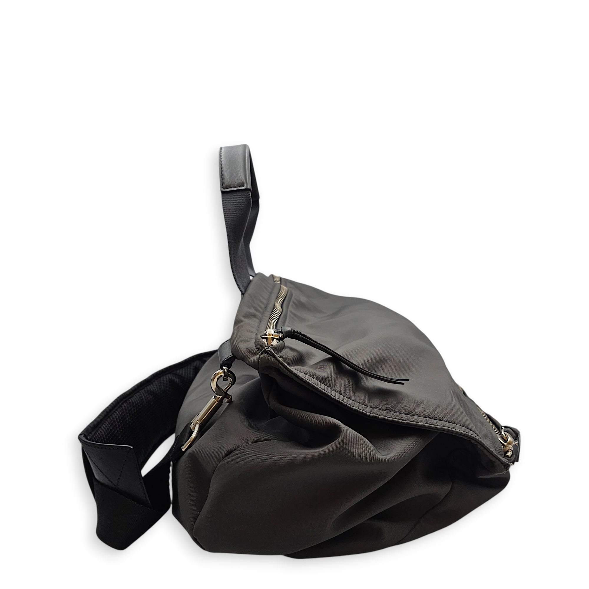 Pandora Medium Grey Messenger Bag in Canvas, Silver hardware