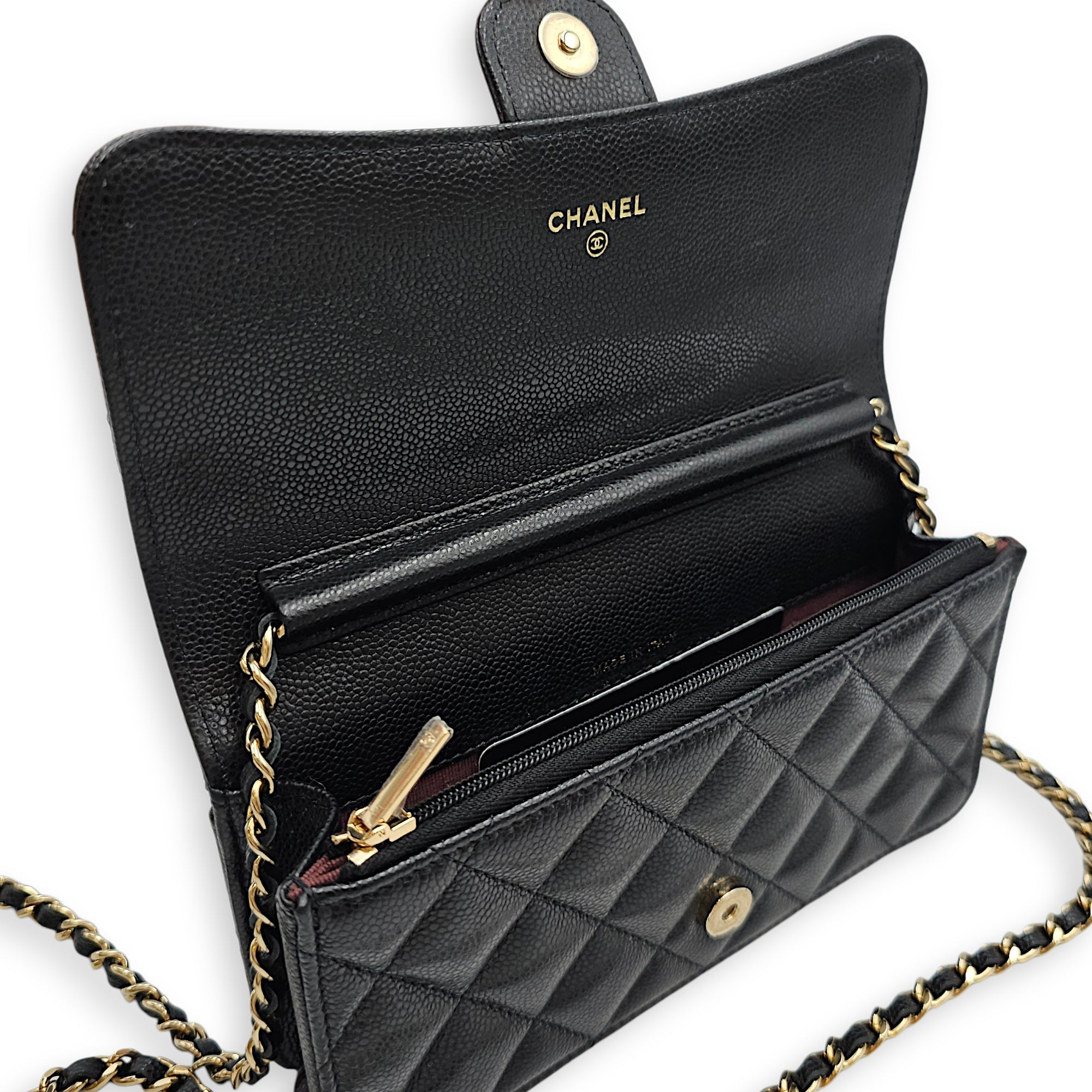 CC Flap Phone Holder Black Crossbody Bag in Caviar Leather, Gold hardware