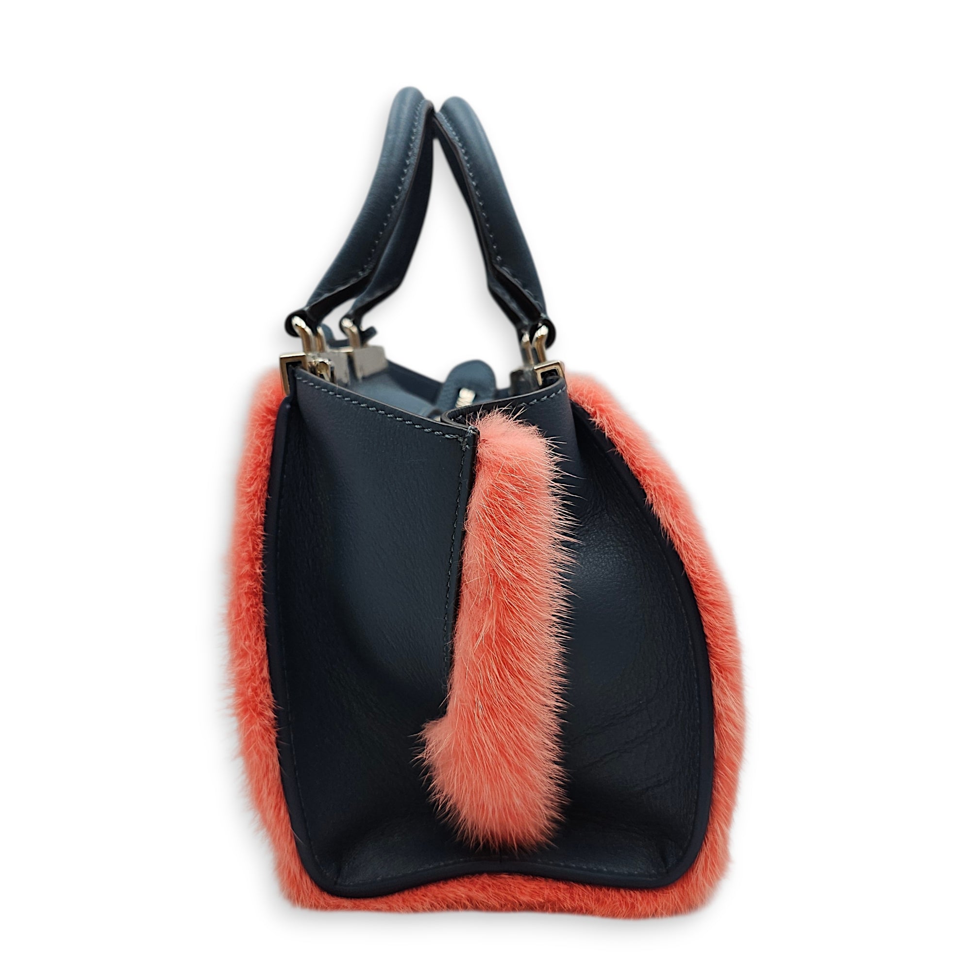 3 Jours with Fur Trimmings Mini Multi-color Crossbody Bag in Calfskin, Silver hardware