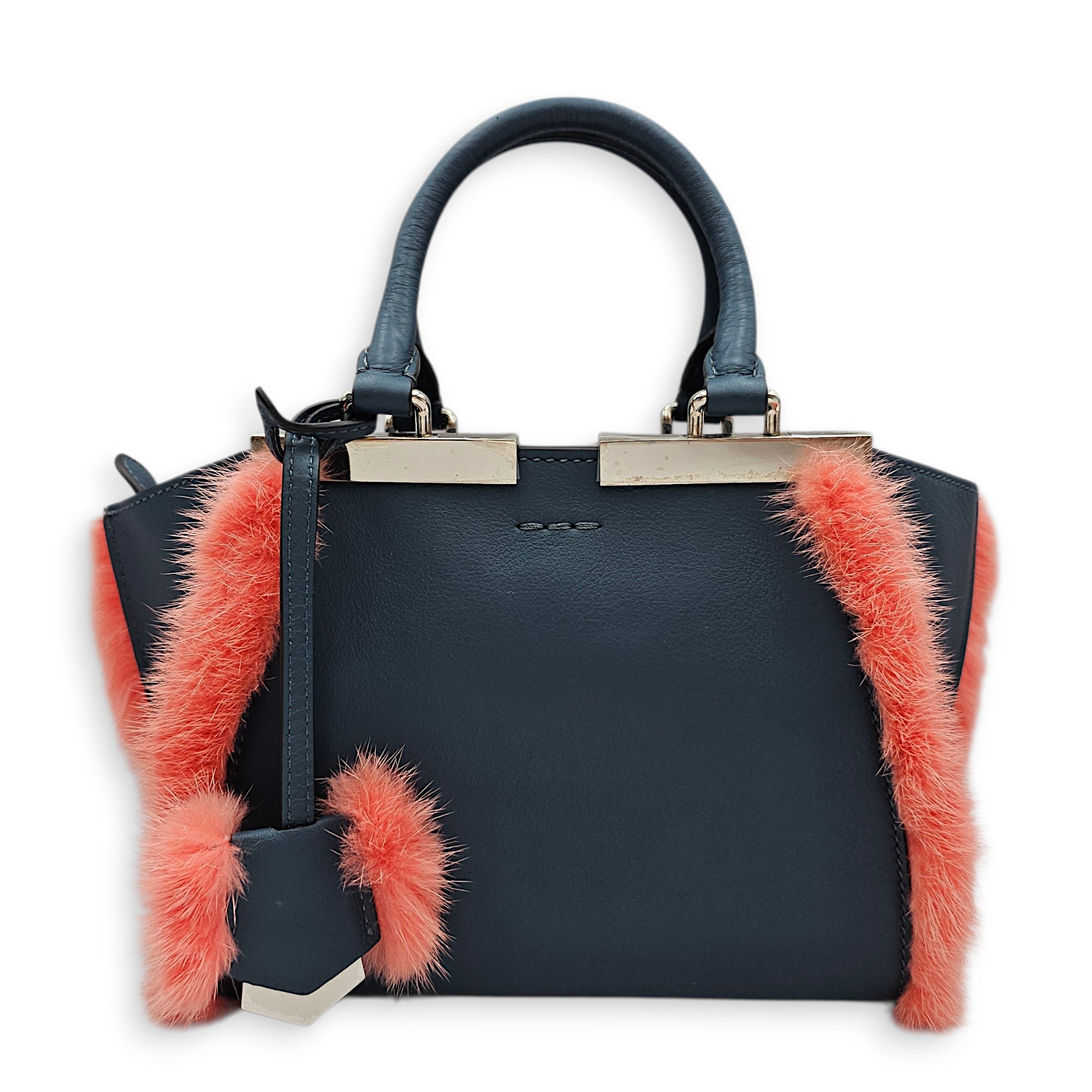 3 Jours with Fur Trimmings Mini Multi-color Crossbody Bag in Calfskin, Silver hardware