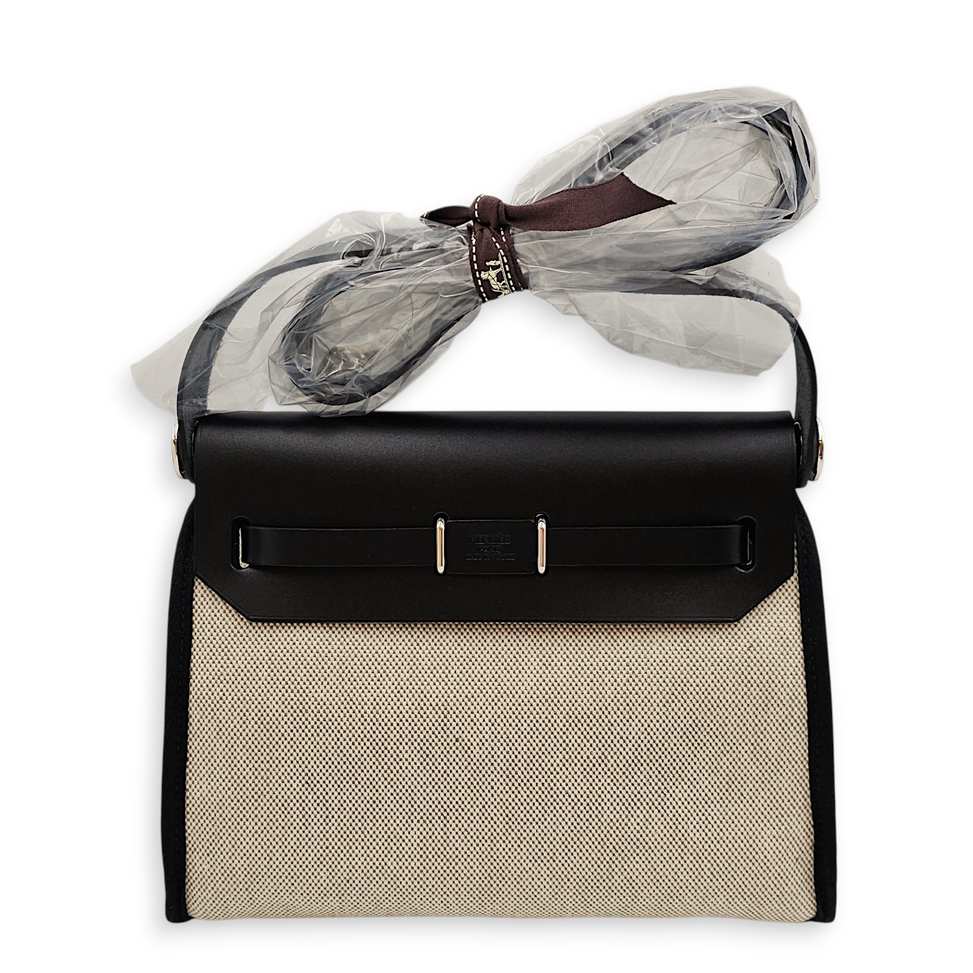 Herbag 20 Ecru-Amande Noir  in Vache Hunter/Toile Palladium hardware CL2512-18057 2