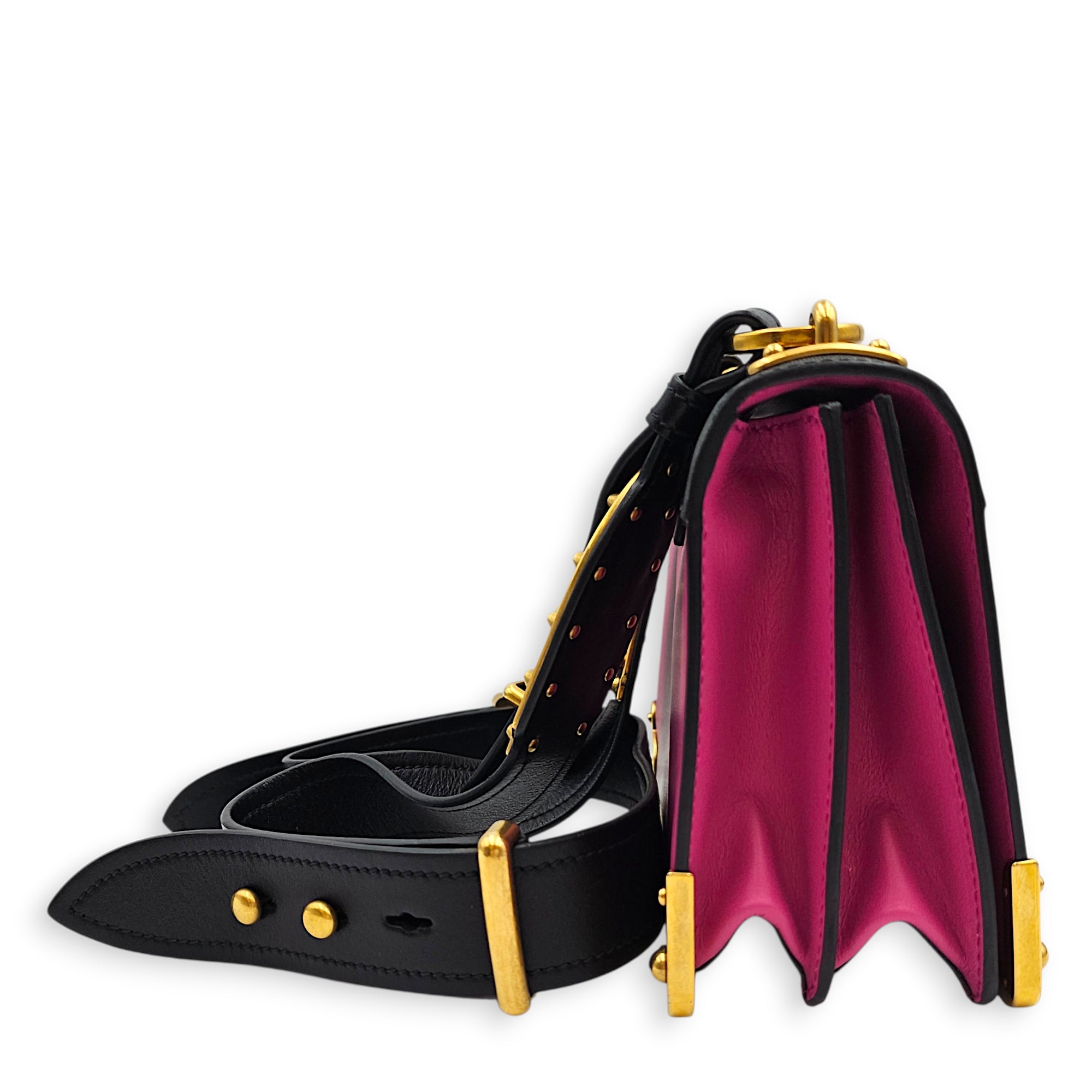 Cahier Black/Pink Shoulder Bag in Saffiano Leather, Gold hardware