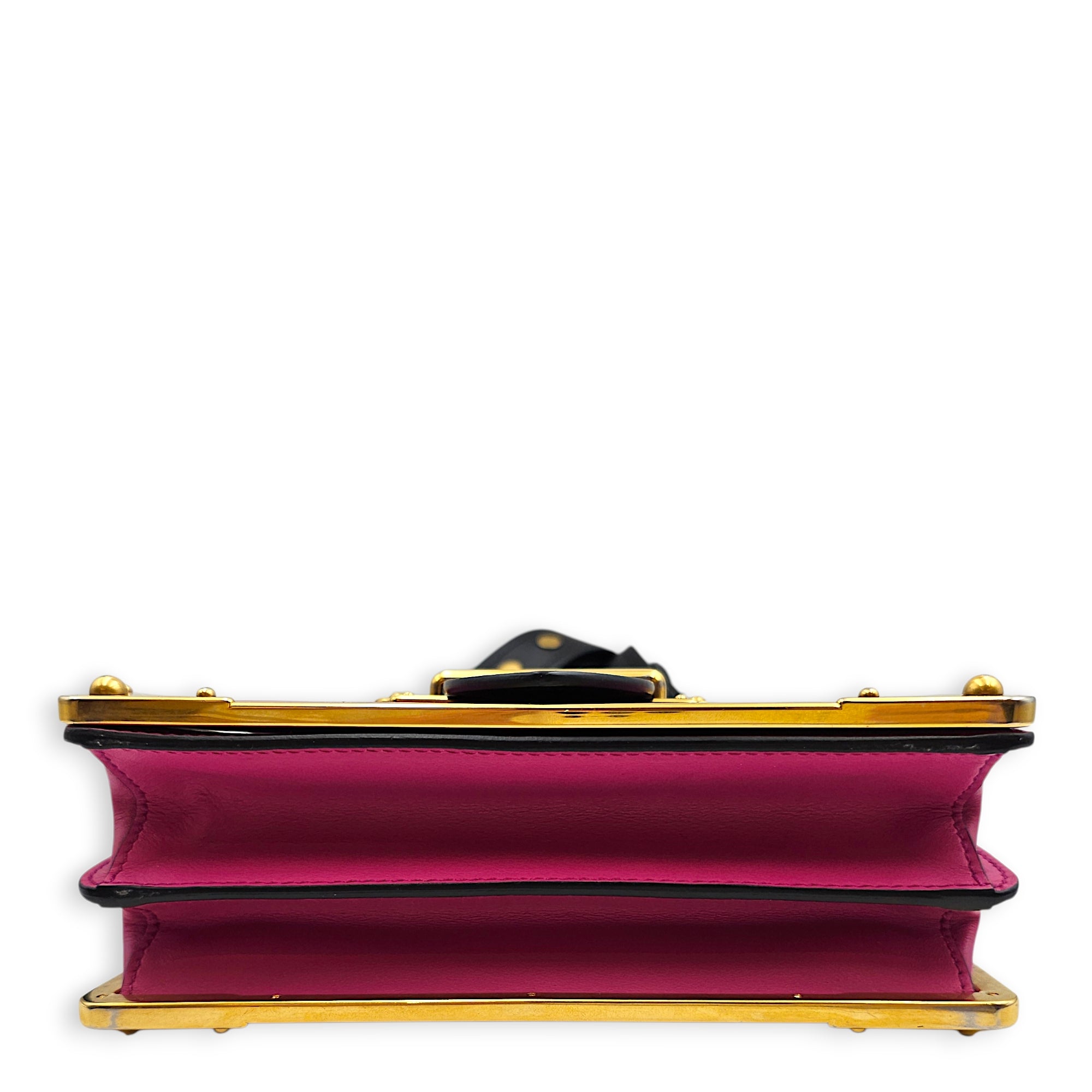 Cahier Black/Pink Shoulder Bag in Saffiano Leather, Gold hardware