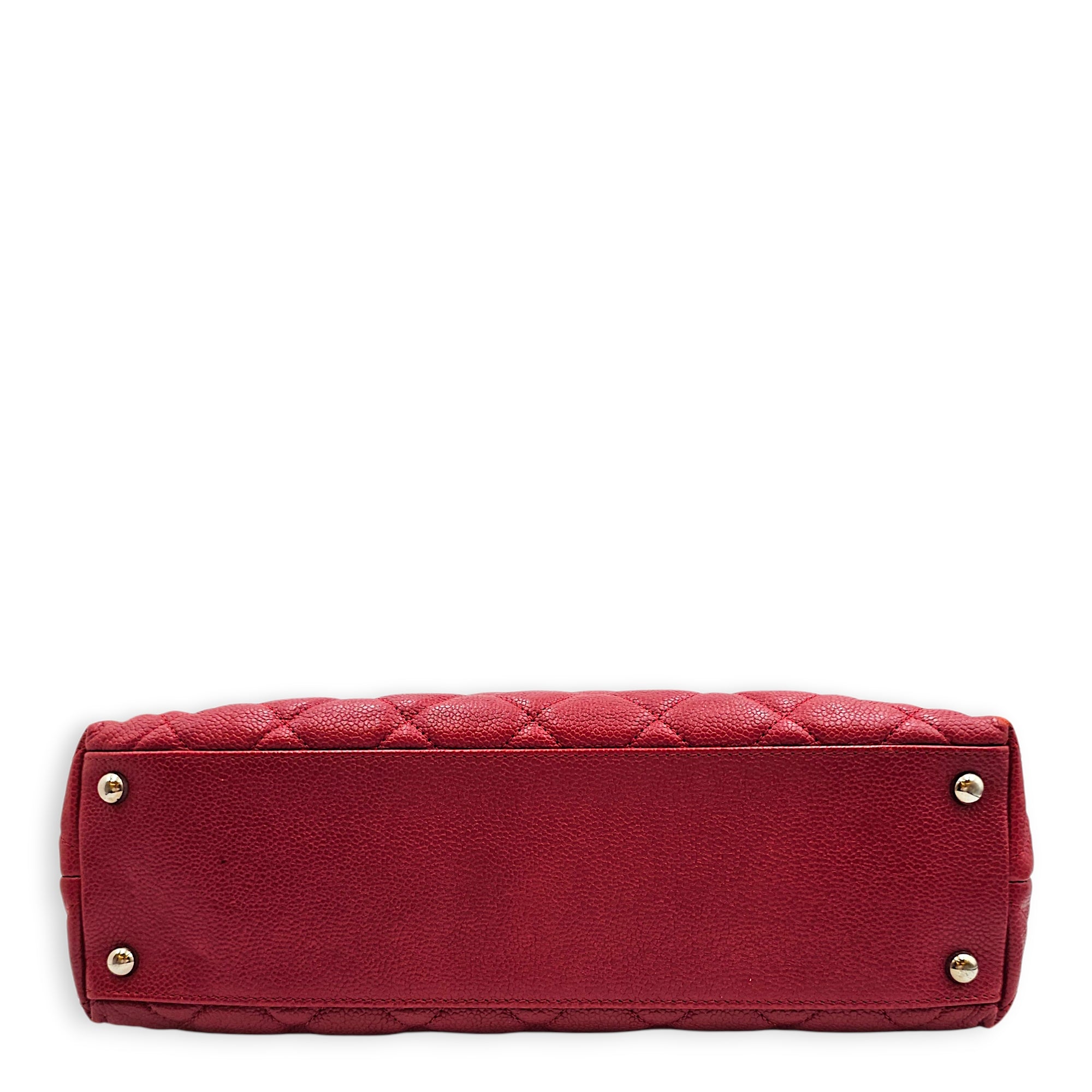 Quilted French Riviera Red Shoulder Bag in Caviar Leather, Silver hardware