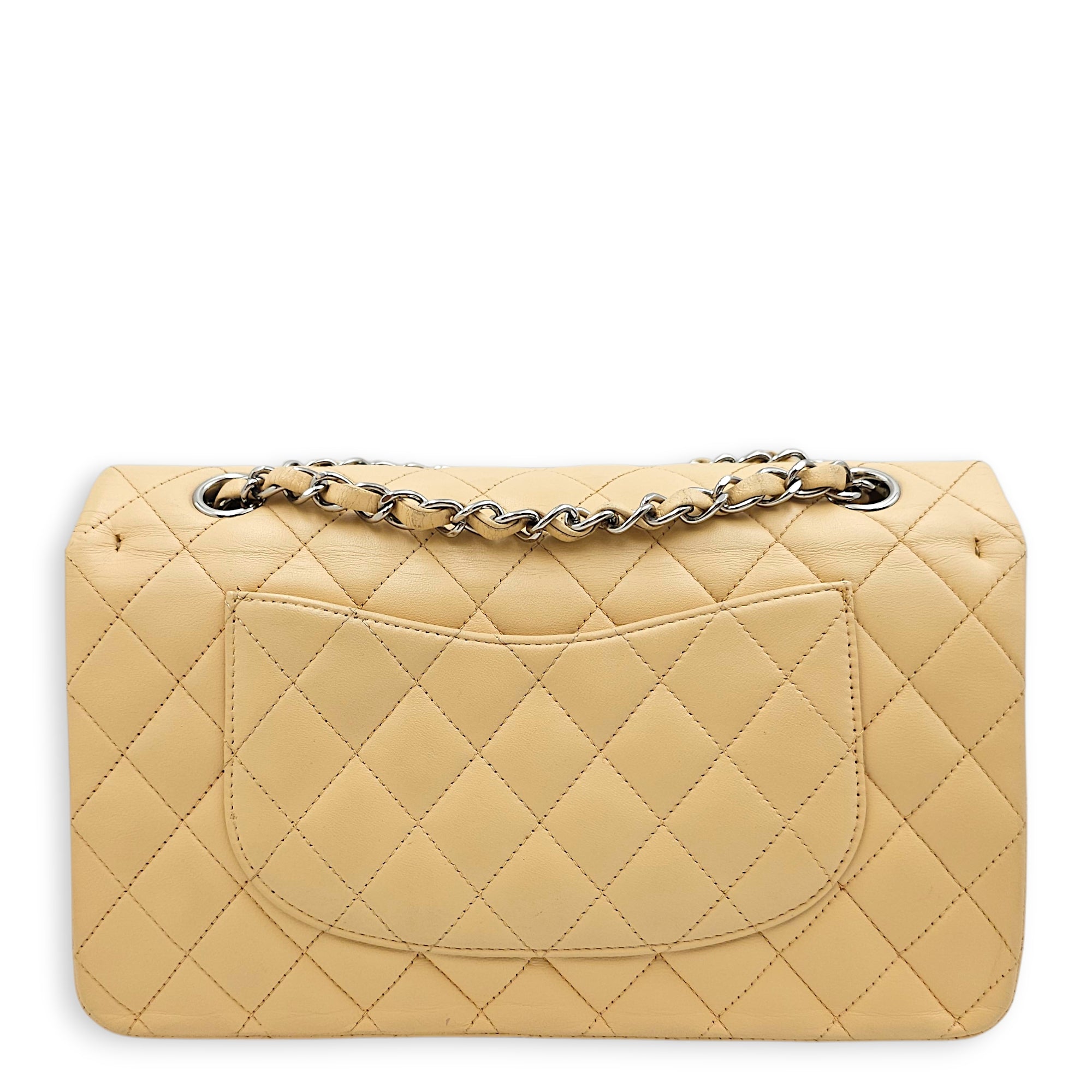 Classic Flap Medium Beige Shoulder Bag in Lambskin, Silver hardware