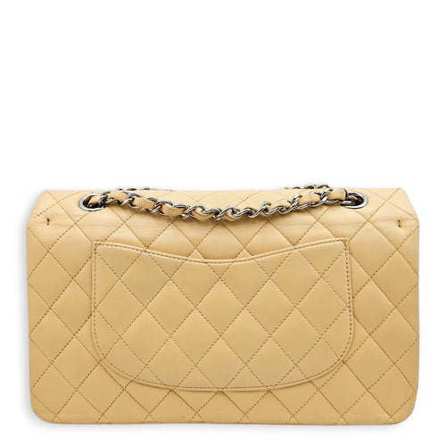Classic Flap Medium Beige Shoulder Bag in Lambskin, Silver hardware