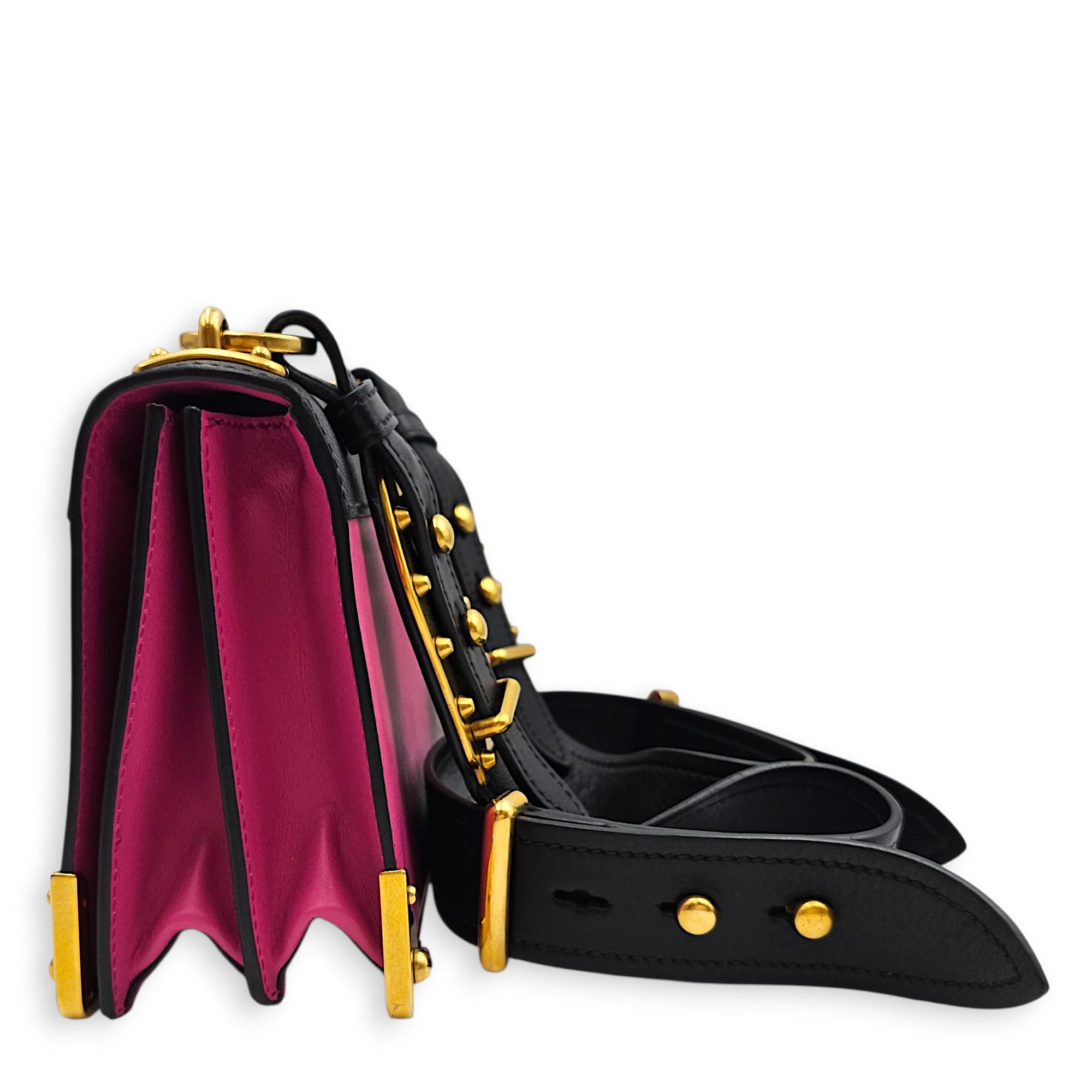 Cahier Black/Pink Shoulder Bag in Saffiano Leather, Gold hardware