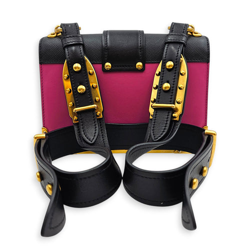 Cahier Black/Pink Shoulder Bag in Saffiano Leather, Gold hardware