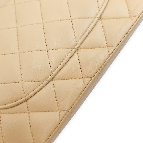 Classic Flap Medium Beige Shoulder Bag in Lambskin, Silver hardware