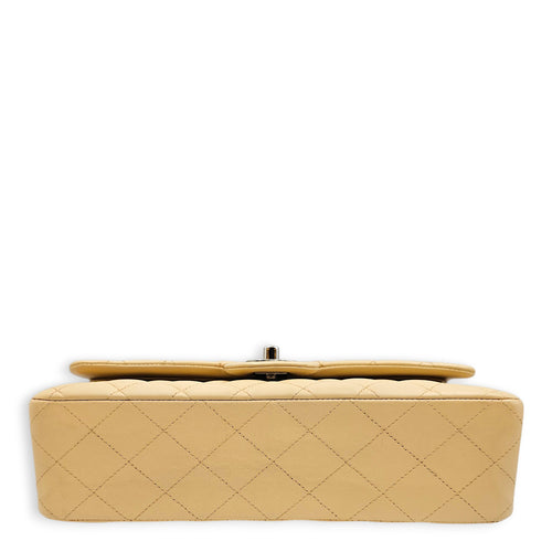 Classic Flap Medium Beige Shoulder Bag in Lambskin, Silver hardware