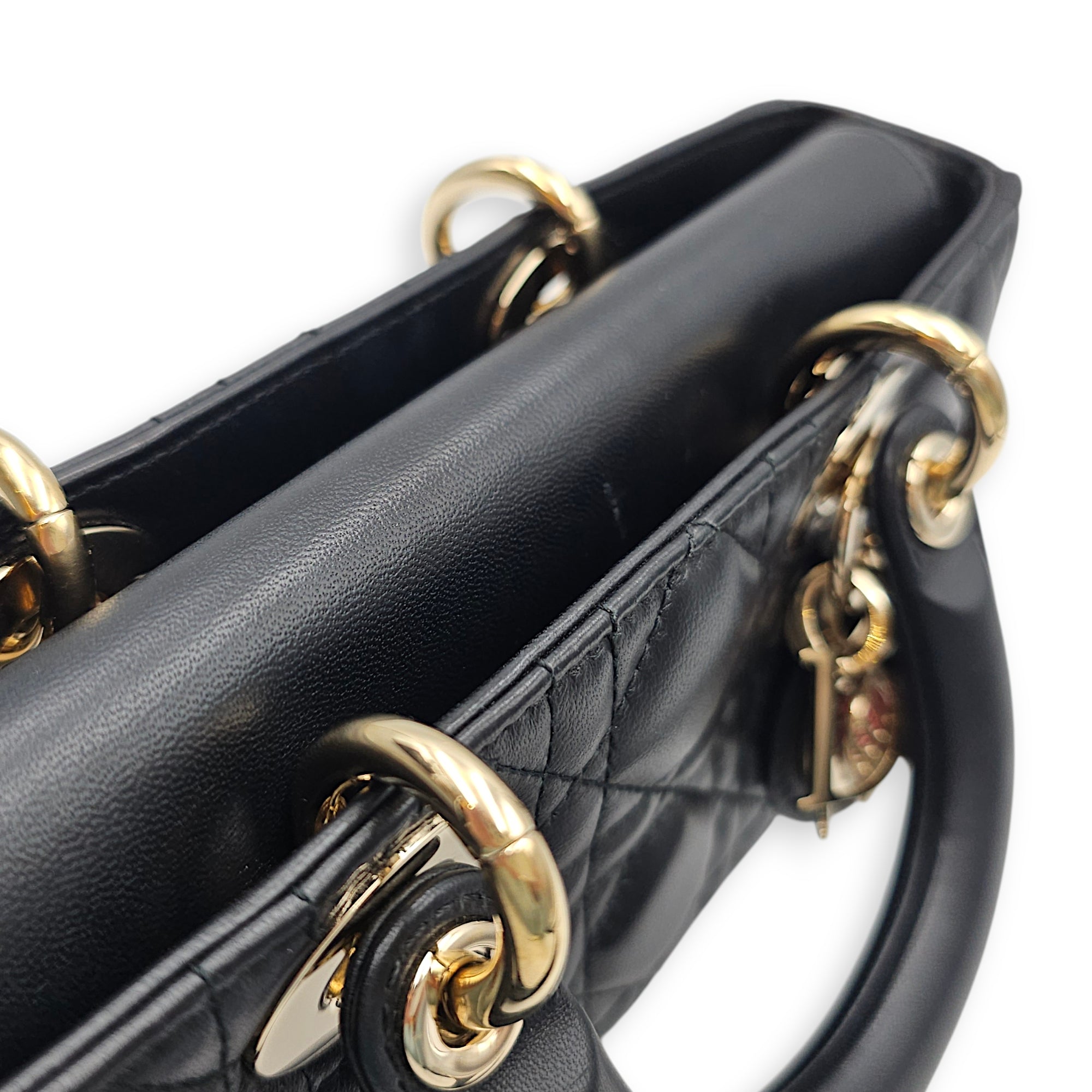 Lady D-Joy Small Black Crossbody Bag in Lambskin, Gold hardware