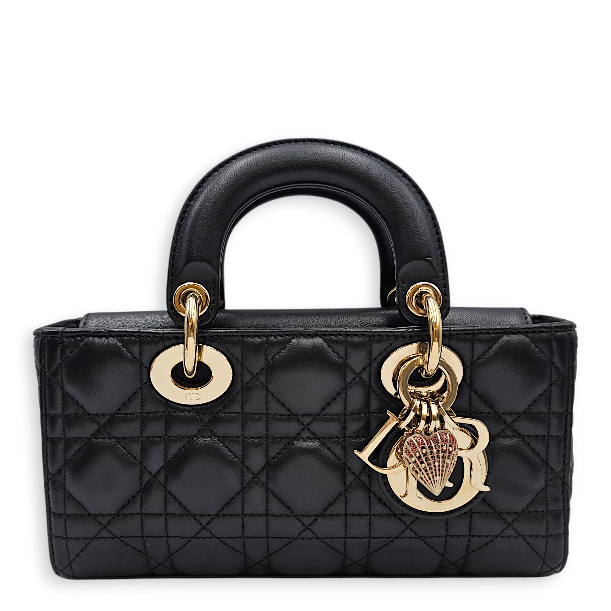 Lady D-Joy Small Black Crossbody Bag in Lambskin, Gold hardware