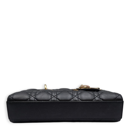 Lady D-Joy Small Black Crossbody Bag in Lambskin, Gold hardware