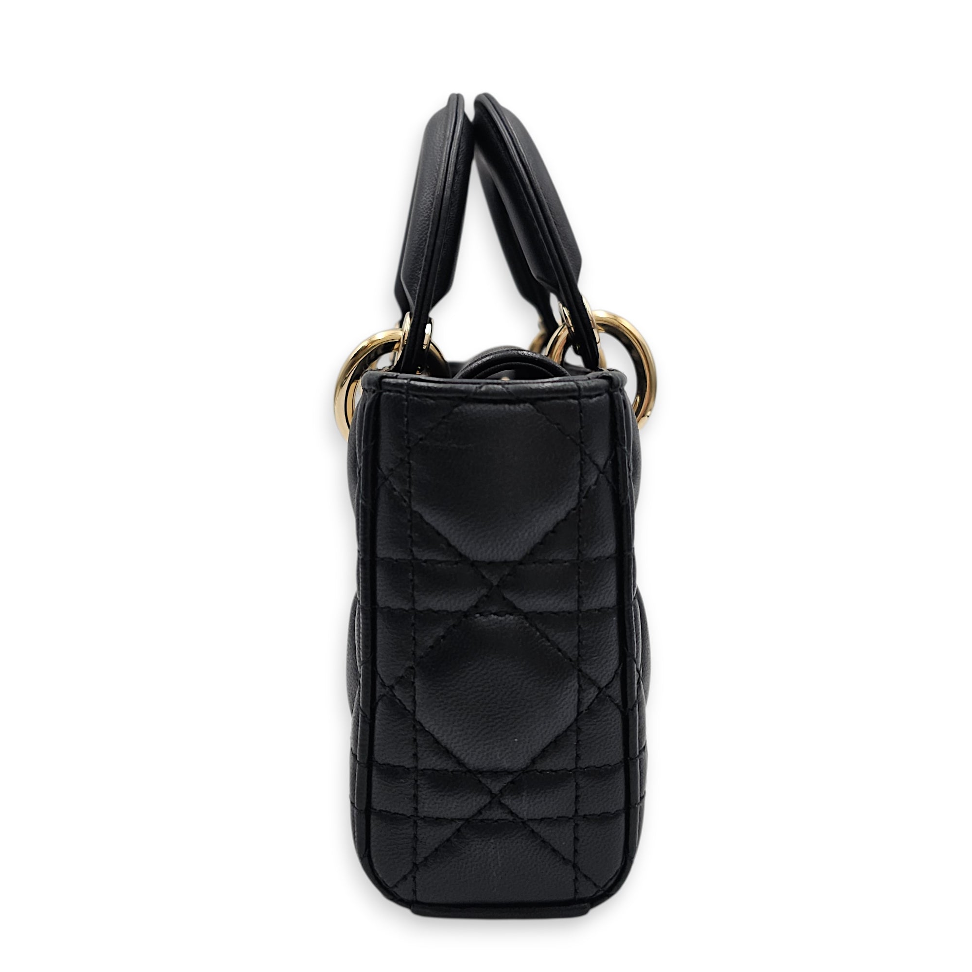 Lady D-Joy Small Black Crossbody Bag in Lambskin, Gold hardware