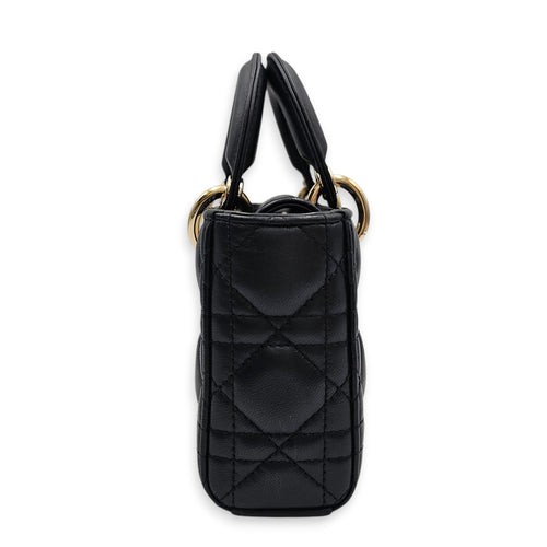 Lady D-Joy Small Black Crossbody Bag in Lambskin, Gold hardware