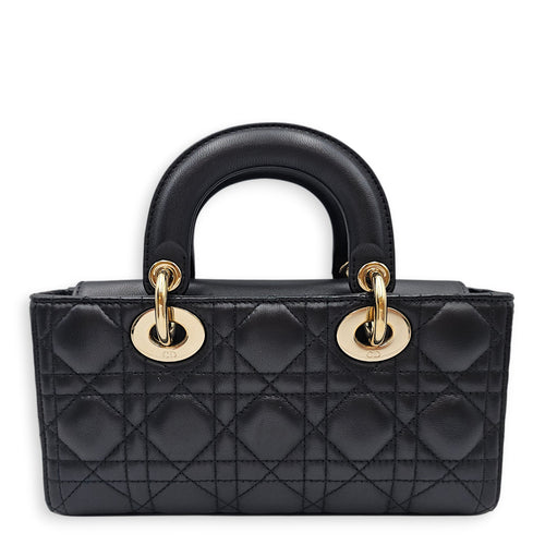 Lady D-Joy Small Black Crossbody Bag in Lambskin, Gold hardware