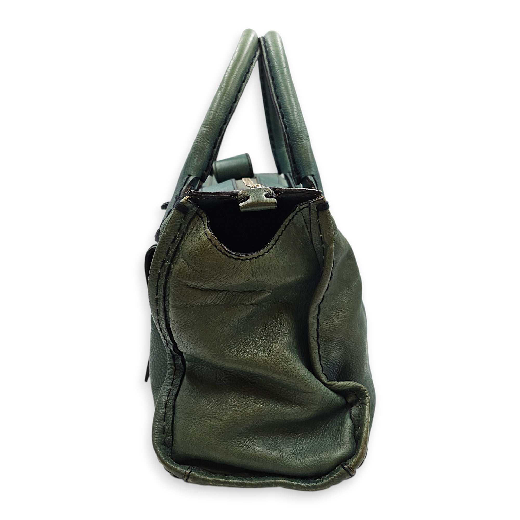 Edith Satchel  Medium Green Top Handle Bag in Calfskin Silver hardware CL2512-18019 4