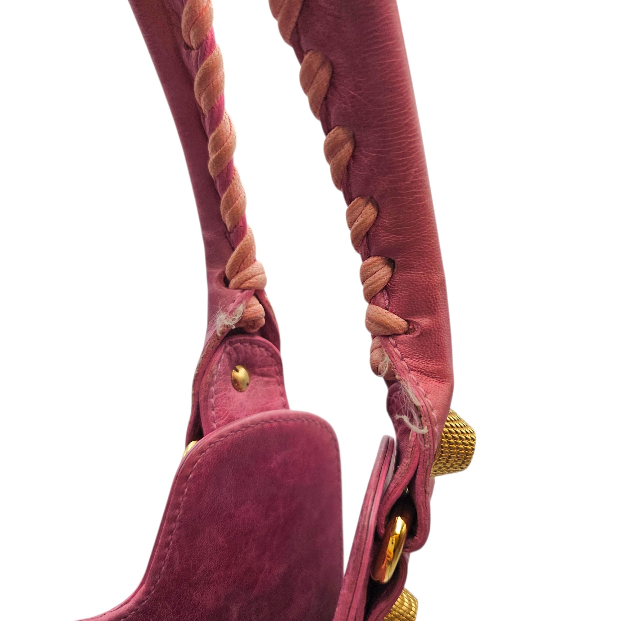 Motorcross 21 Slim Hobo Giant  Pink Shoulder Bag in Distressed Leather Gold hardware CL2512-18020 10