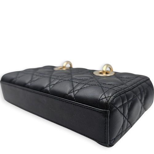 Lady D-Joy Small Black Crossbody Bag in Lambskin, Gold hardware