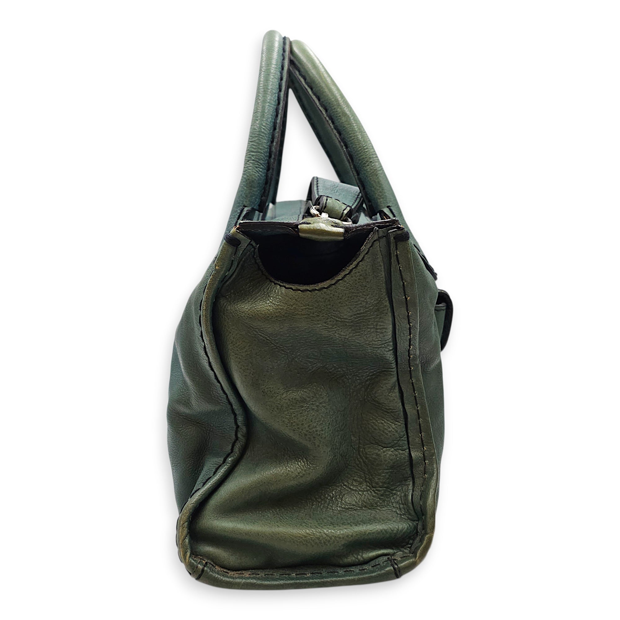 Edith Satchel  Medium Green Top Handle Bag in Calfskin Silver hardware CL2512-18019 3