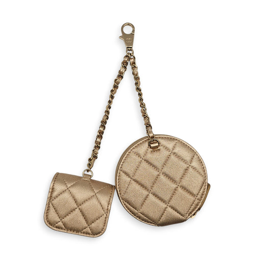 2024 Quilted Round Coin Purse and Airpods Case Metallic Gold Charm in Lambskin, Gold hardware