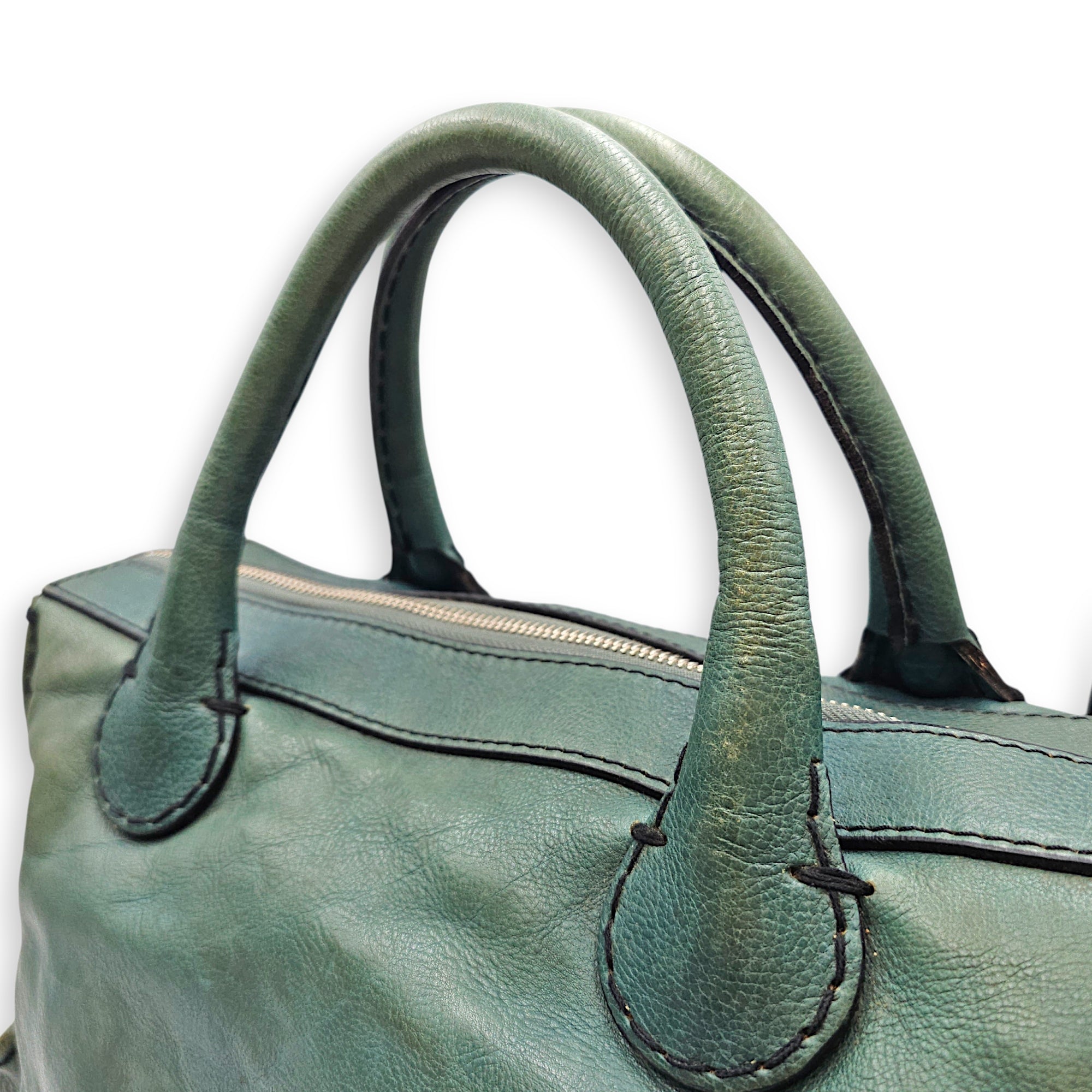 Edith Satchel  Medium Green Top Handle Bag in Calfskin Silver hardware CL2512-18019 10