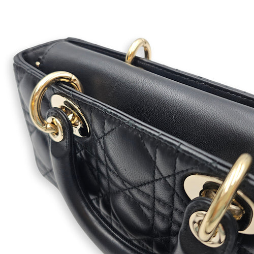 Lady D-Joy Small Black Crossbody Bag in Lambskin, Gold hardware