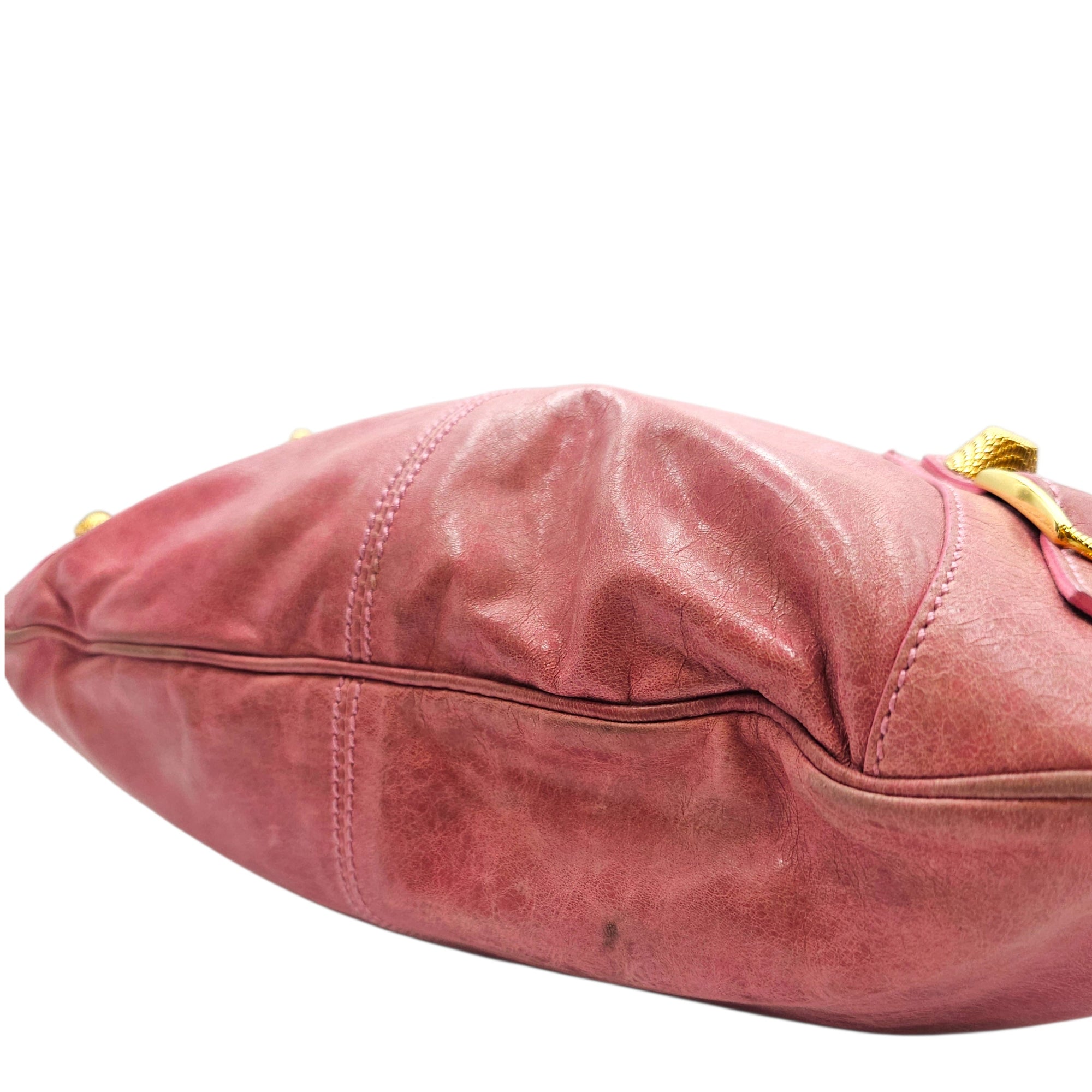 Motorcross 21 Slim Hobo Giant  Pink Shoulder Bag in Distressed Leather Gold hardware CL2512-18020 8