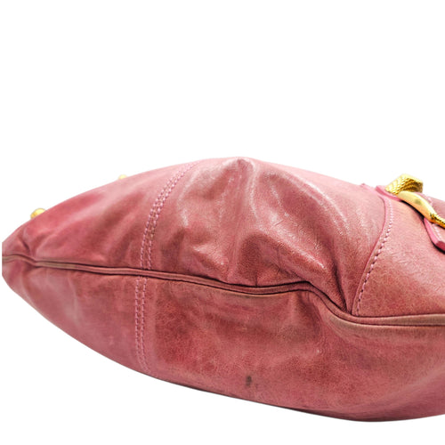 Motorcross 21 Slim Hobo Giant  Pink Shoulder Bag in Distressed Leather Gold hardware CL2512-18020 8