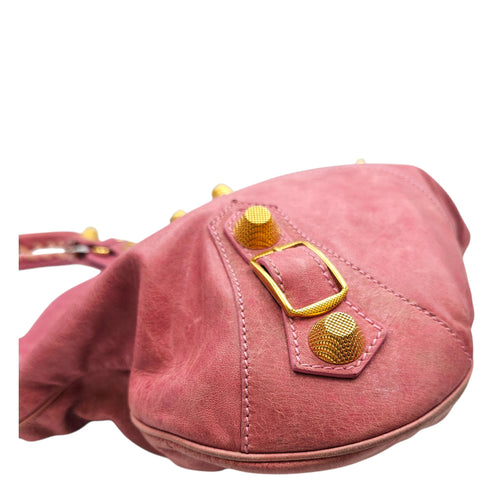 Motorcross 21 Slim Hobo Giant  Pink Shoulder Bag in Distressed Leather Gold hardware CL2512-18020 6