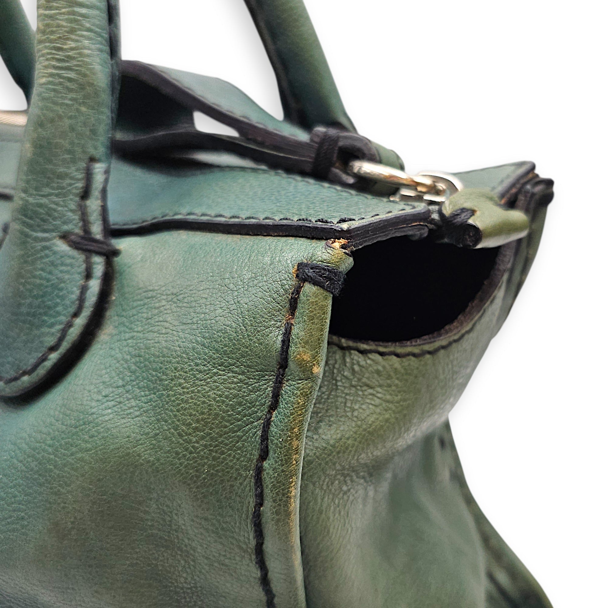 Edith Satchel  Medium Green Top Handle Bag in Calfskin Silver hardware CL2512-18019 11
