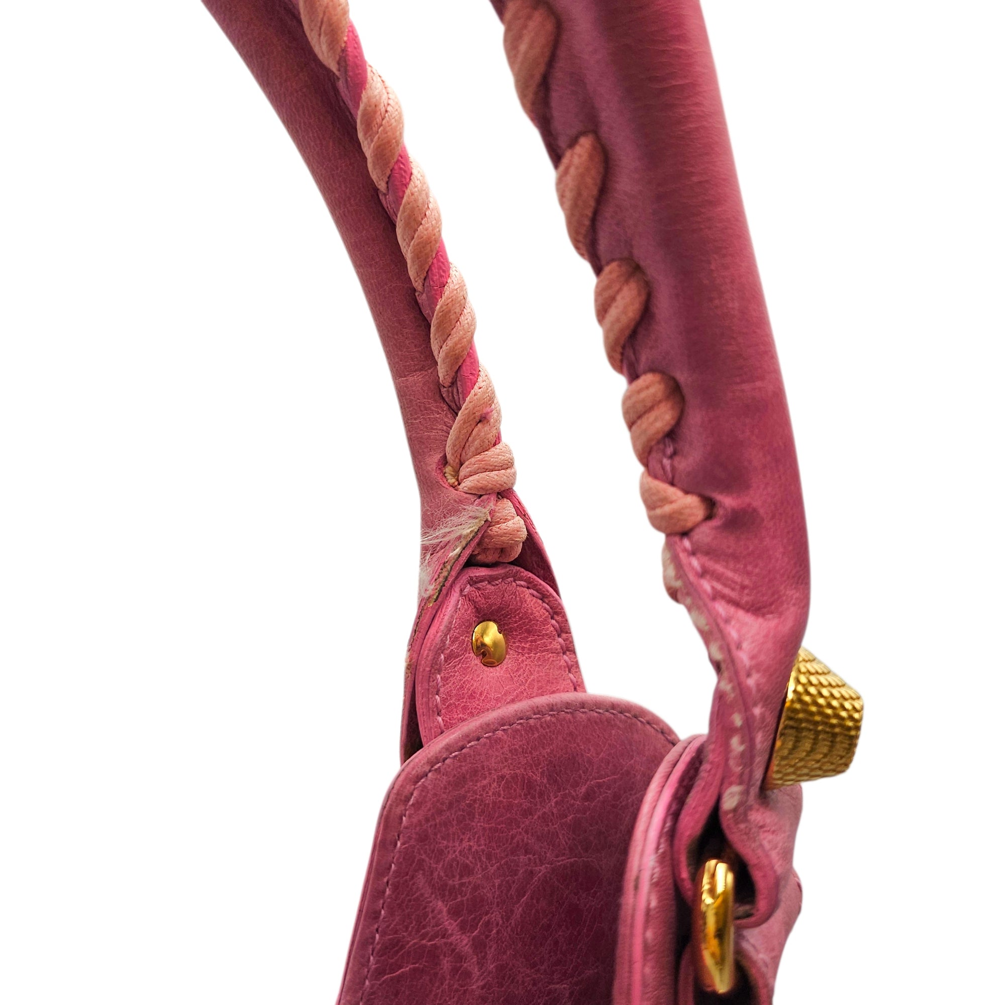 Motorcross 21 Slim Hobo Giant  Pink Shoulder Bag in Distressed Leather Gold hardware CL2512-18020 9