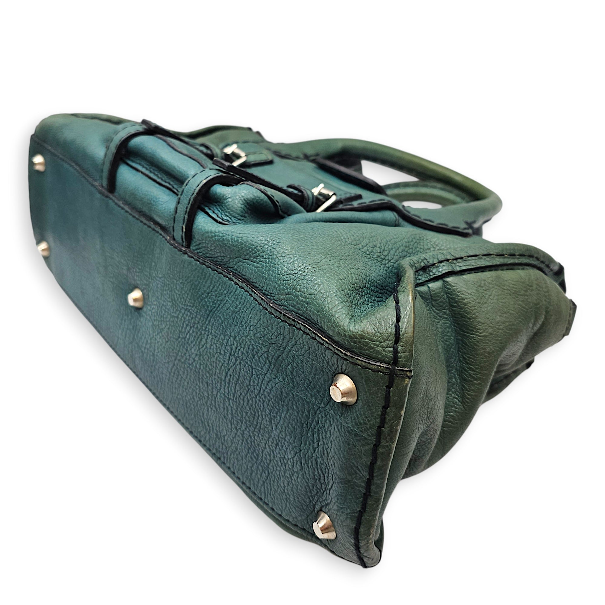 Edith Satchel  Medium Green Top Handle Bag in Calfskin Silver hardware CL2512-18019 7