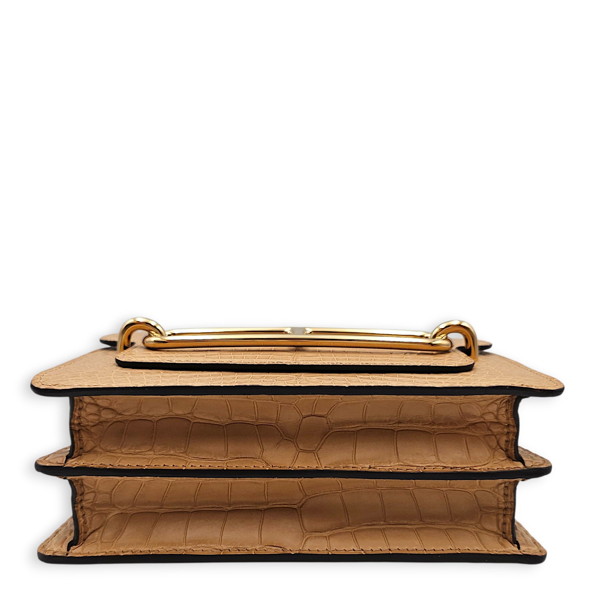 Roulis Mini Chai in Matte Alligator, Permabrass hardware