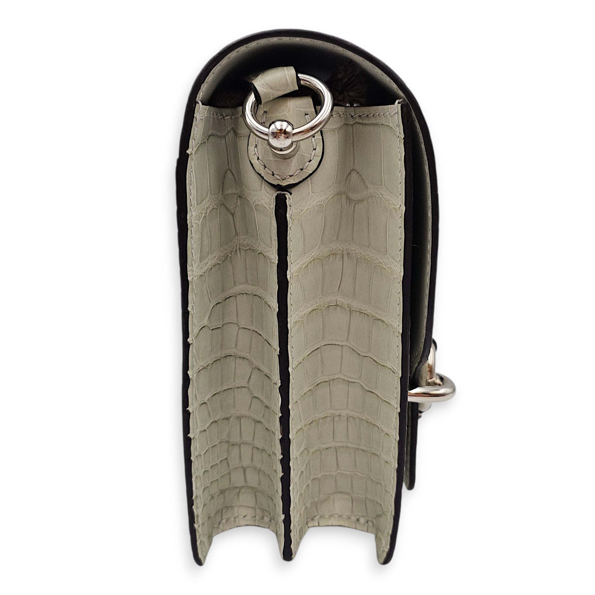 Roulis Mini Gris Neve in Matte Alligator, Palladium hardware
