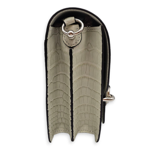 Roulis Mini Gris Neve in Matte Alligator, Palladium hardware