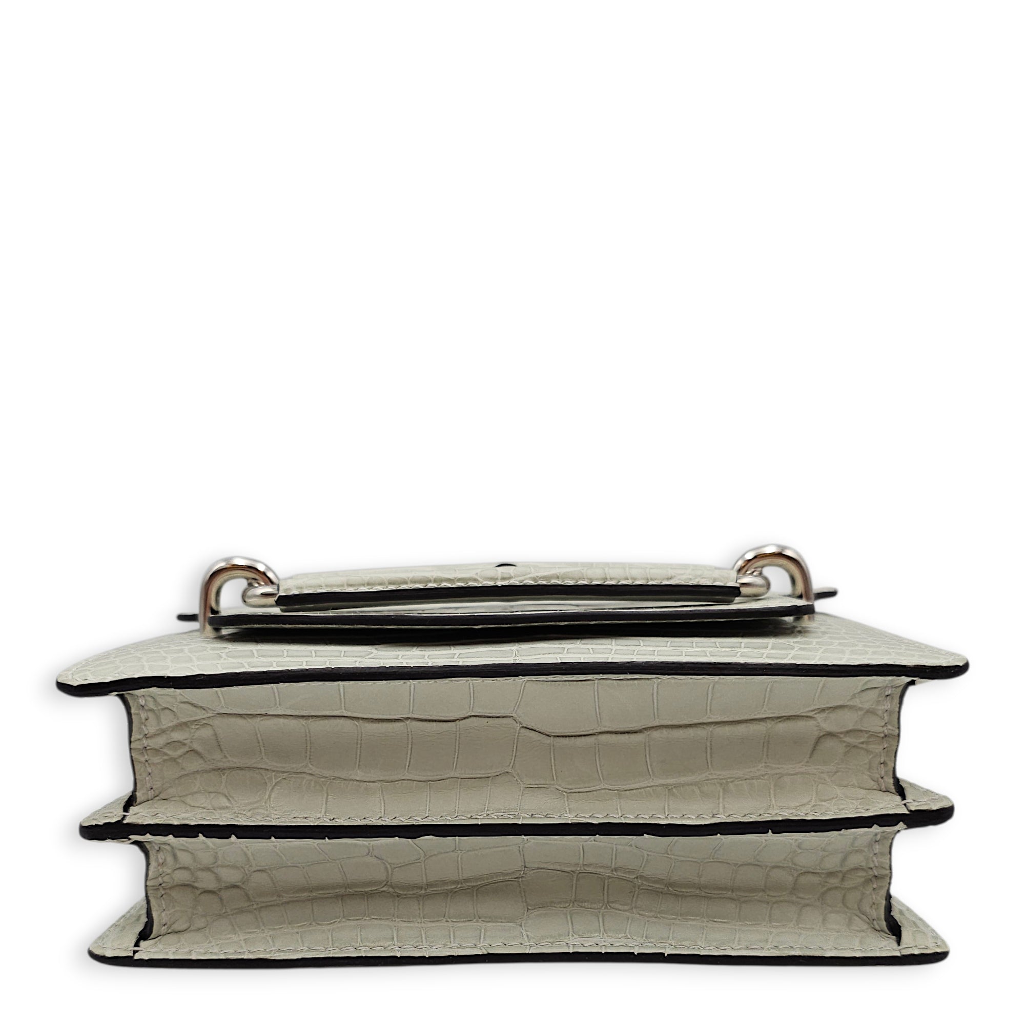 Roulis Mini Gris Neve in Matte Alligator, Palladium hardware