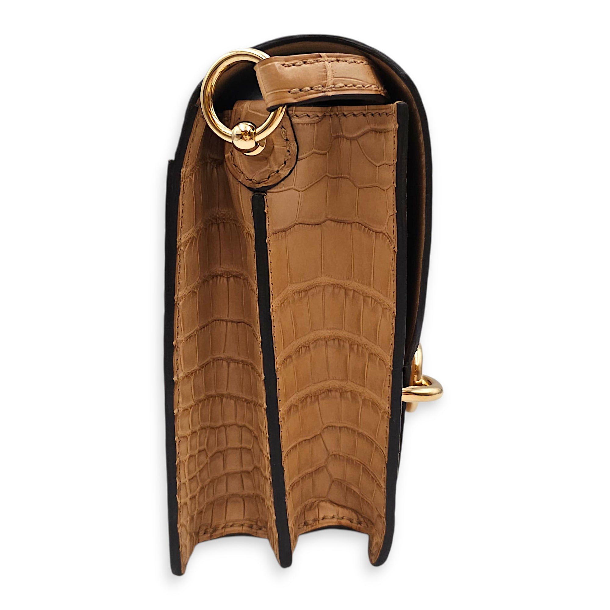 Roulis Mini Chai in Matte Alligator, Permabrass hardware