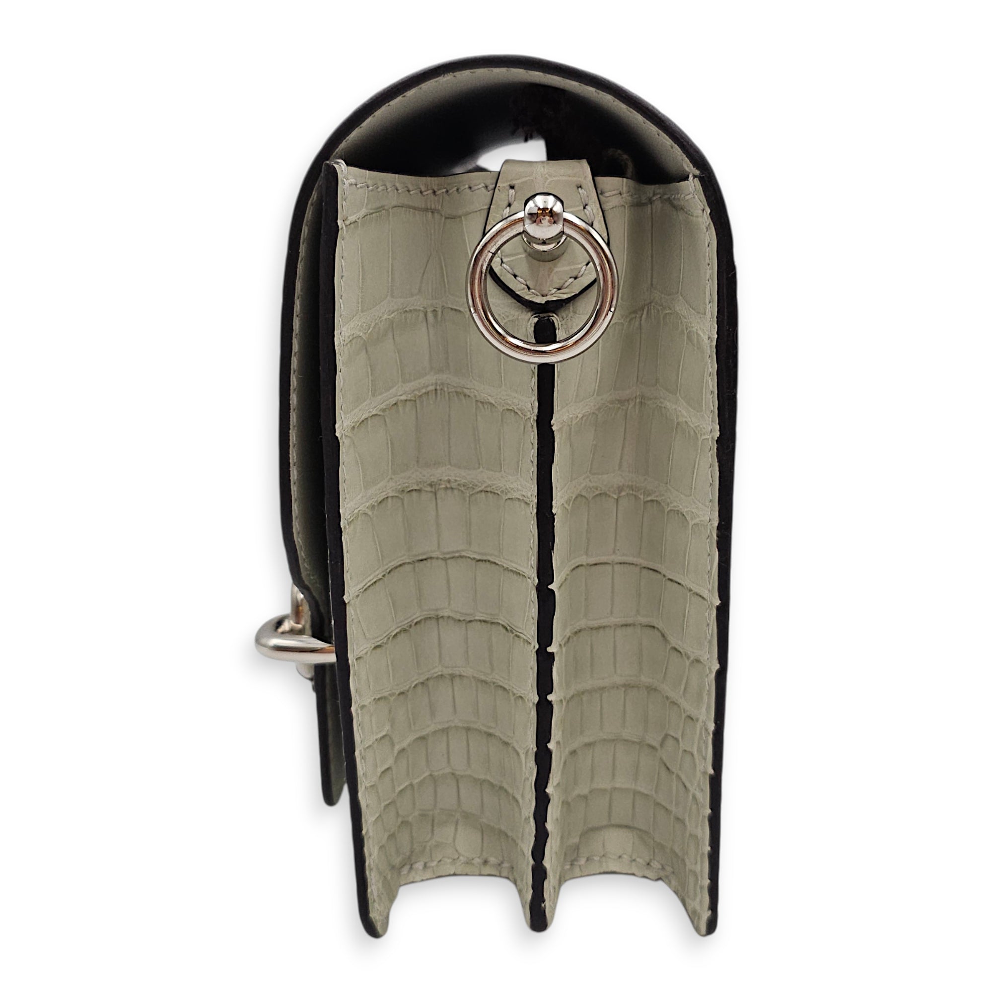 Roulis Mini Gris Neve in Matte Alligator, Palladium hardware