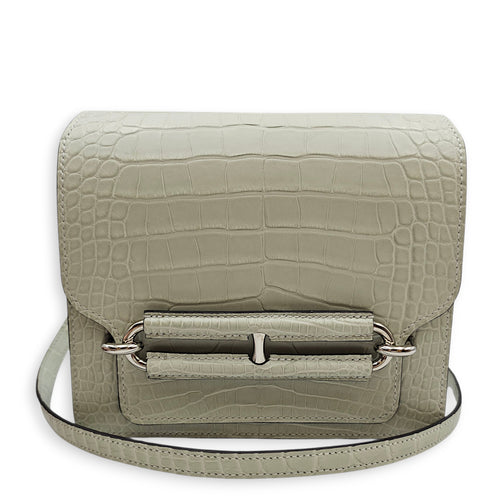 Roulis Mini Gris Neve in Matte Alligator, Palladium hardware